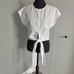 WILFRED LE FOU Cotton Waist Tie Sleeveless Top in White